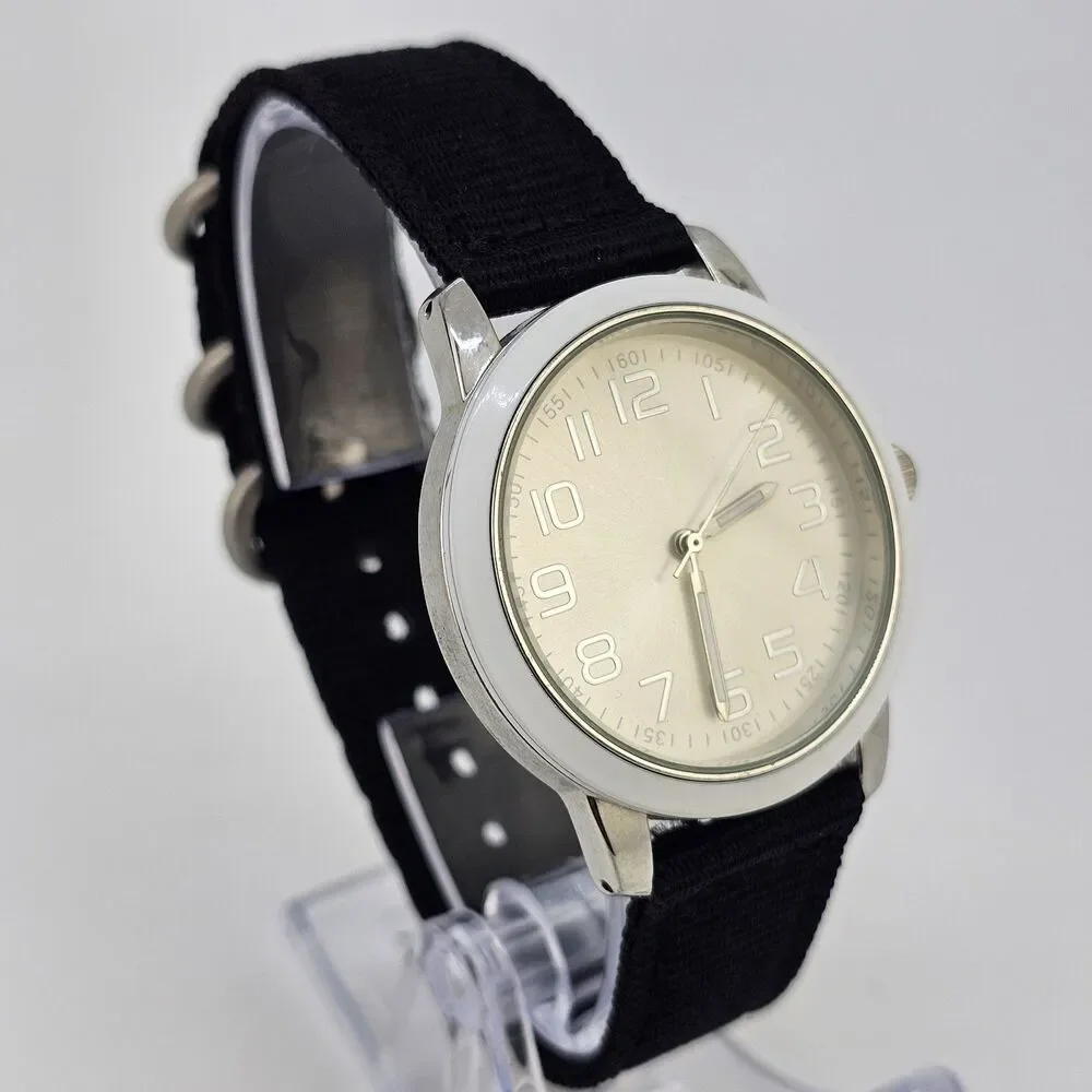 Men's‎ Watch 38MM Light Gold Dial New Black Canvas Bands New Battery